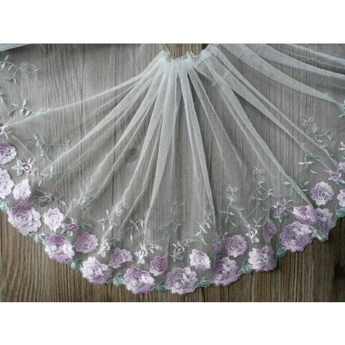 10Yards Mesh Tulle Lace Ribbon Pink Flower Wide 27cm Fabric Trim Applique for Clothes Lingerie Bra Sewing Accessories New