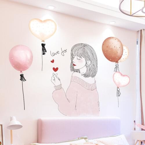 [shijuekongjian] Cartoon Girl Wall Stickers DIY Balloons Wall Decals for Kids Room Baby Bedroom Nursery House Glass Decoration