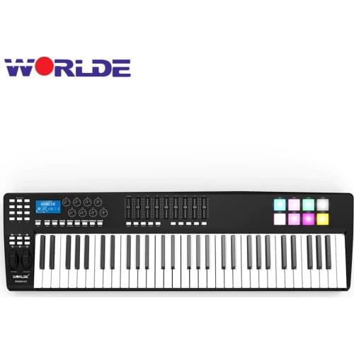 WORLDE PANDA61 Portable 61-Key USB MIDI Keyboard Controller 8 RGB Colorful Backlit Trigger Pads with USB Cable