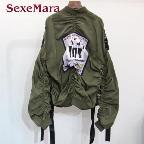 2021 Street Harajuku Wind Large Size Hollow Stitching Buckle Folds Letter Letter Zipper Jacket Bf Style Womanfree Shipping