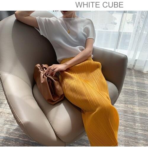 2020 New Miyake pleated a-line skirt High quality women blue plus size long straight harajuku skirt aesthetic korean fashion