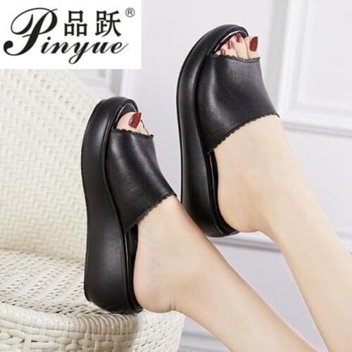 Women Slippers Ladies Summer Slippers Shoes Women Wedges Heels Fashion Summer Genuine Leather Shoes Platform