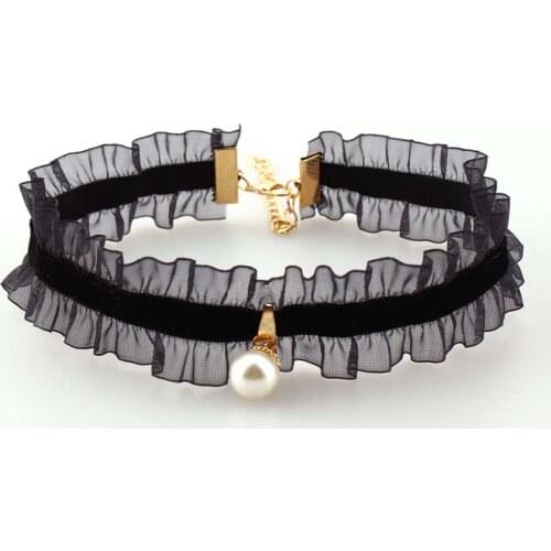 Collier Femme 2018 Fashion Jewelry Gold Chain Pearl Flower Lace Collar Choker Necklace Perolas Negras Statement Necklace Women