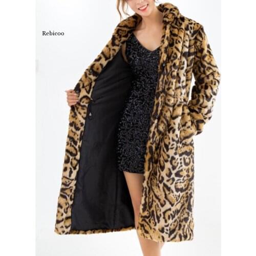 Women Faux Fur coat Classic Leopard Medium Long Coat Fashion ladies Plus size S-6XL 2019 Autumn winter Warm outwear tops
