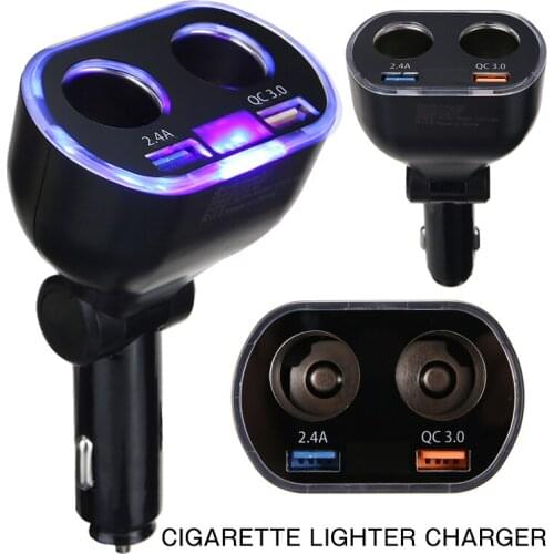 1pc Car Cigarette Lighter Socket Splitter Charger Dual USB QC 3.0 Quick Charge Auto Cigarette Lighter Sockets Power Adapter Plug