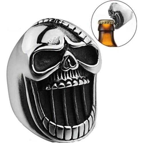 1Pc Exaggerated Skull Head Shape Ring Mens Ring Big Metal Ring Accessories Party Bottle Opener Jewelry Gift