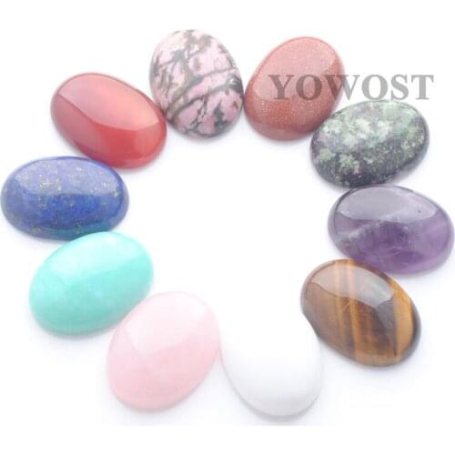10Pcs 22x30mm Natural Stone Oval No Hole Cabochon Beads Fit Making Jewelry Ring Earrings Necklace Amethysts Opal Jades QBU306