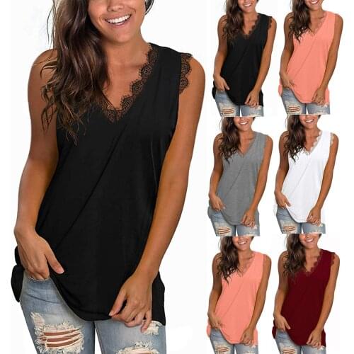 2021 Womens Summer Solid Color Halter Female Causal V-neck Slim Vest Plus Size Fashion Blouse Sleeveless T Shirt for Girl