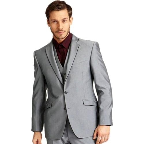 Three Piece Men Grey Wedding Tuxedos Slim Fitted Formal Man Suit Party Dress For Mens (Jacket+Pants+Vest)