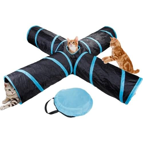 4-Way Cat Tunnel for Indoor Large Cat Tunnel Interactive Kitty Collapse Cat Toy for Indoor Cats