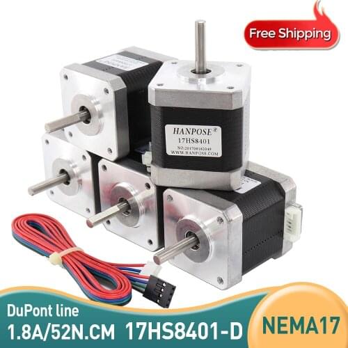 5PCS 1.8 degree 4-lead Nema17 Stepper Motor 42 motor 17HS8401 52N.CM 1.8A CE ROSH ISO CNC Laser and 3D printer with DuPont line