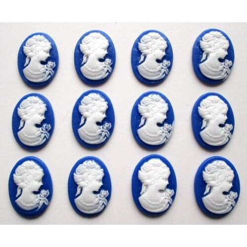 50Pcs Dark Blue Resin Oval Girl Beads Decoration Crafts Flatback Cabochon Scrapbooking Fit Phone Embellishments Diy Accessories