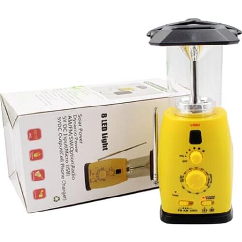 8LED Solar Camping Lights Outdoor Portable Light Multifunction Emergency Light Radio Hand Cranked/USB/Dry Battery/Solar Charging