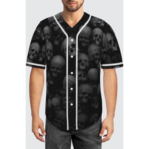 Baseball Jersey Beach Summer Skull 3D All Over Printed Mens Shirt Casual Shirts hip hop Black tops 06