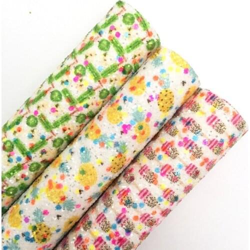 LEOsyntheticoDIY Rainbow Pipeapple Popsicle Chunky Glitter Vinyl Fabric Sheet Felt Backing Synthetic Leather Faux DIY R169A