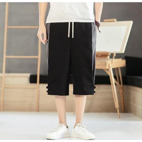 Summer plus size cotton linen men Calf-Length Pants casual loose hip hop male big size trousers m-8XL button patchwork pants