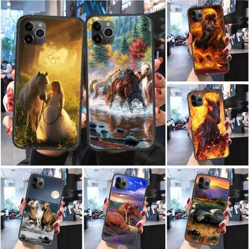 Horse Animal Cool Scenery Phone Case Cover Hull For iphone 5 5s se 2 6 6s 7 8 12 mini plus X XS XR 11 PRO MAX Frosted black