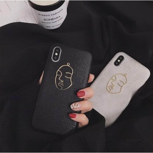 Creative Retro avatar Phone Case For iPhone XR 6 7 8 Puls 6S X XS Max Cases For iPhone 7 imitation leather Soft Back Cover Capa