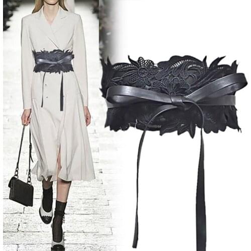 Floral Lace Wide Girdle Womens Fashion Sweet Bowknot Tie Corset Waistband for Dress Decorative Strap