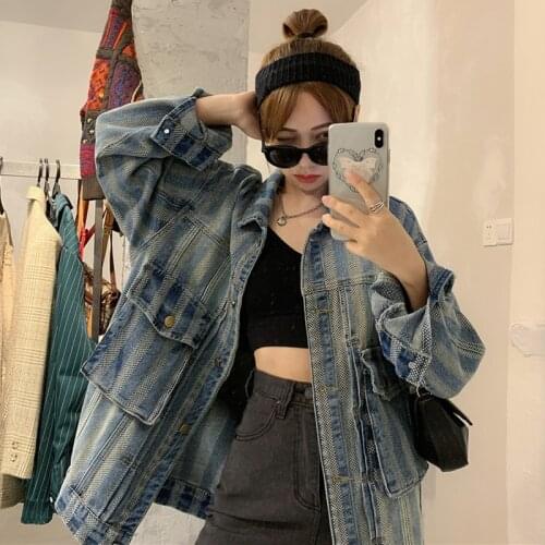 Denim Jacket Womens Spring Autumn 2021New Korean Designer Fashion Plus Size Denim Coat Single Breasted Solid Pockets Jacket Hot