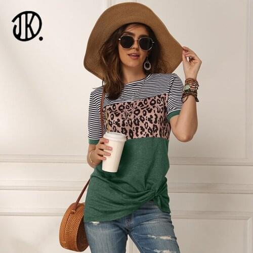 Oversize Patchwork T-shirts Patchwork Leopard Print Pullover O-neck Short Sleeved Tops Fashion T Shirt Cotton Casual Tees mujer