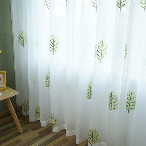 Quality European Window Curtain Panels Pachira Macrocarpa Crewel Embroidered White Sheer Linen Curtains For Living Room Bedroom