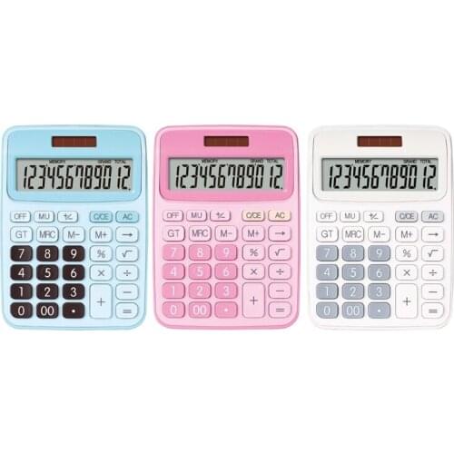 12-Digit Desk Calculator Business Accounting Tool Battery and Solar Power Clear Big Buttons Lcd Electronic Calculators