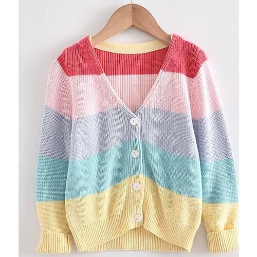 Rainbow Colour Baby Girls Wide Cardigan Sweater Long Sleeve Kids Cardigans Childrens Clothing Fashion Sweater For Girl 2-7 Yrs