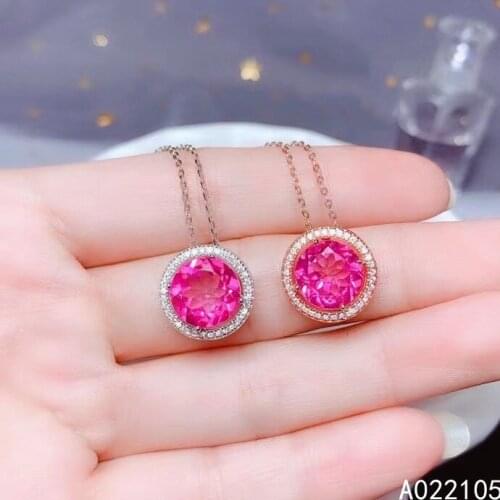 KJJEAXCMY fine jewelry 925 sterling silver inlaid Natural pink topaz Womens vintage elegant round gem pendant necklace support