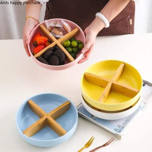 Nordic Round Fruit Tray Ceramics Four Grids Dinner Plate Dessert Plate Living Room Storage Tray Nut Dried Fruit Candy Plate