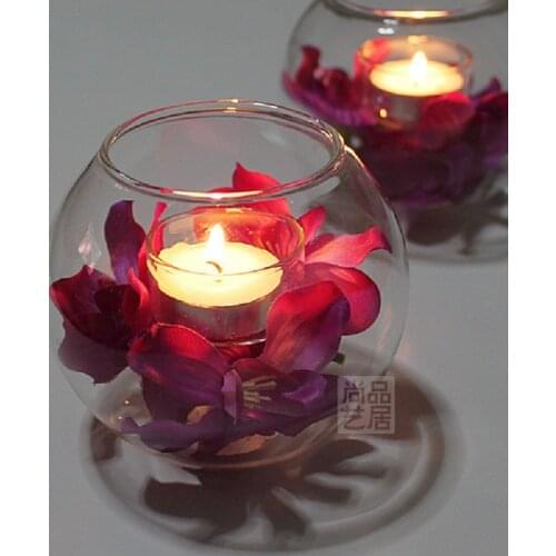 Round Glass Candlestick Placed Bar Table Candle Holder Bedroom Hotel Special Romantic Warm Candlelight Dinner