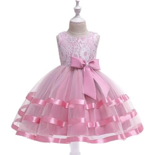 New Summer Girls Dresses Kids Sleeveless Lace Layered Tulle Party Wedding Dress Formal Girls Clothing Ball Gown