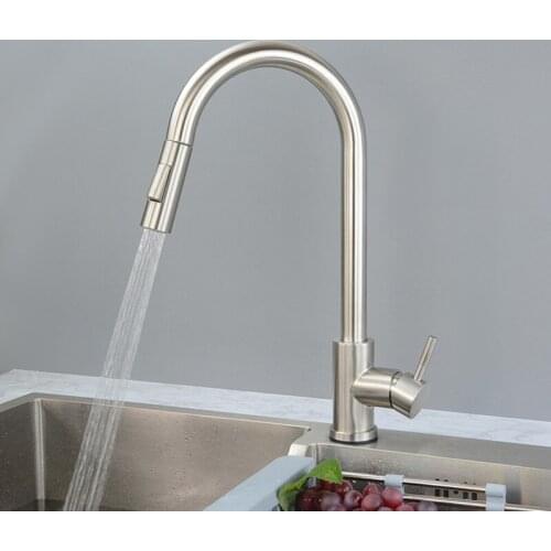 Smart Touch Kitchen Faucets Brushed Nickel Pull Out Sensor Faucets 360 Rotation Hot and Cold Water Mixer Taps 2 Modes