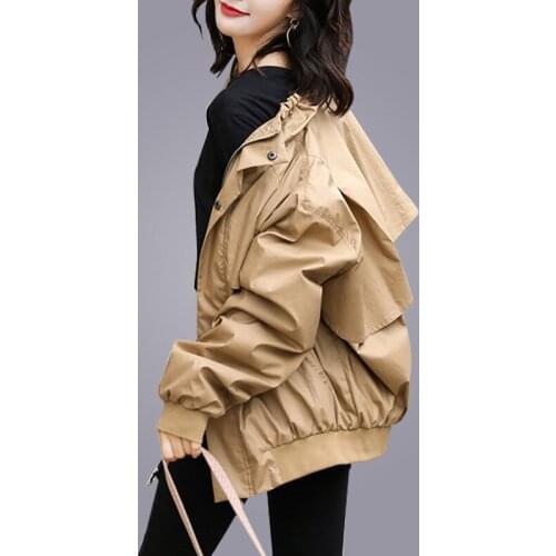 Khaki Jacket Spring and Autumn Short windbreaker Women 2020 New Korean Coat Casual Loose Plus Size Stand Collar Outewear r407