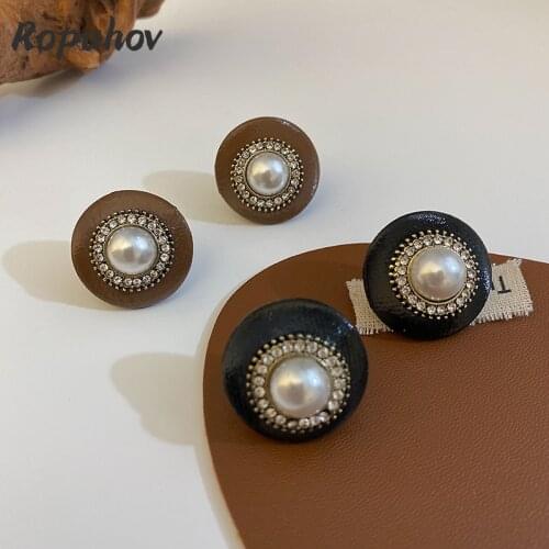 ROPUHOV 2021 Korean Trendy 925 Silver Needle Round Pearl Flash Diamond Earrings Small Fragrance Earrings Retro Tide Earrings
