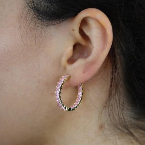 Fashion Jewelry Earring Exquisite Gold Color Square Pink Cubic Zirconia Pave Earring For Women wedding Hoop Huggie Earrings