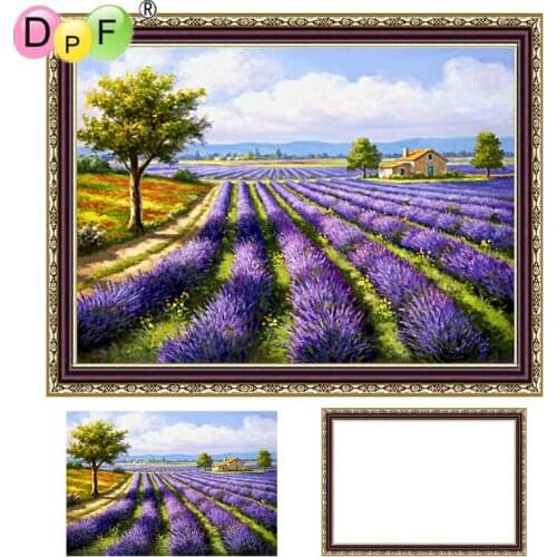 DPF Diamond Embroidery kit Lavender Pastoral Round full Diamond painting Cross Stitch with Framed Rhinestone home Decor painting