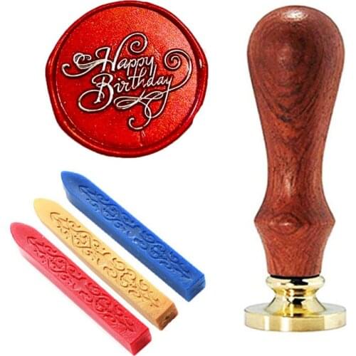 Happy Birthday Vintage Wax Seal Stamp Sticks Melting Spoons Candles Set Sealing Wax