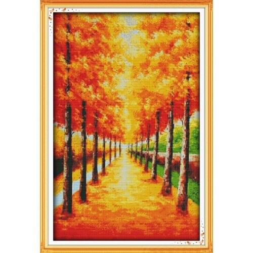 Golden autumn (6) cross stitch kit landscape18ct 14ct 11ct count printed canvas stitching embroidery DIY handmade needlework