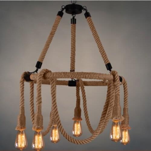 Nordic American country retro nostalgia rope chandelier restaurant Cafe Bar clothing store creative study lamp