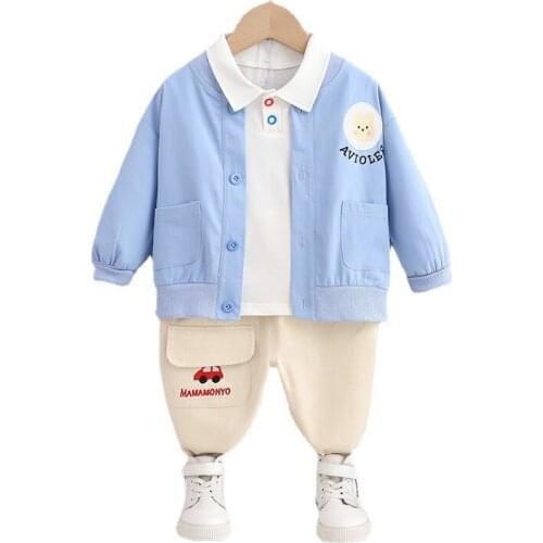 New Casual Spring Autumn Cartoon Children Clothes Boys Baby Girls Fashion Jacket T Shirt Pants 3Pcs/Sets Kids Cotton Tracksuit