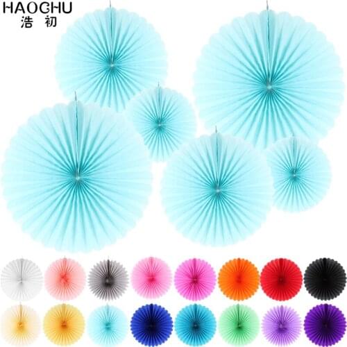 HAOCHU One Set of 6pcs Paper Fans Round Wheel Disc Birthday Kids Party Decoration Event Kindergarten Celebration Home Decor