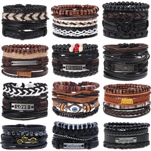 Wholesale 40 Styles Braided Bracelets Handmade Diy Beads Weave Leather Bracelets For Men Wrap Bangle Party Gifts Dropshipping