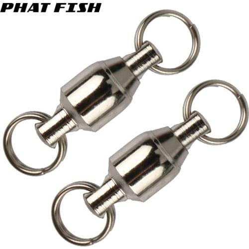 PHAT FISH 50pieces Ball Barrel Swivles With Split Rings Fishing Connecter Saltwater Fishing Accessories