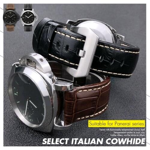 24mm New Style Vintage Leather Watchbands for Panerai Watch Black Blue Brown Colorful Watch Strap for Men Bracelets