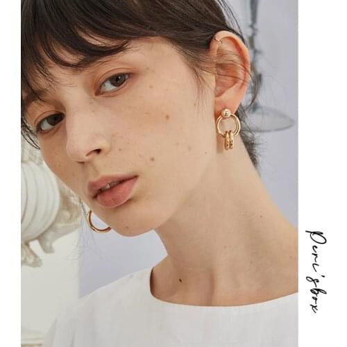 PerisBox Gold Silver Color Asymmetric Circle Hoop Earrings for Women Minimalist Hanging Hoops Earrings Geometric Round Earrings