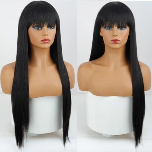 Synthetic Cosplay Straight Real Hair Wigs For White/Black Women Brazilian Natural Fake Hair Synthetic Wigs With Bangs