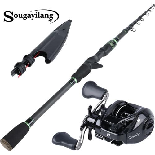 Sougayilang 1.8m 2.1m Telescopic Carbon Portable Fishing Rod with Baitcasting Reel Combo Freshwater Travel Bass Carp Fishing