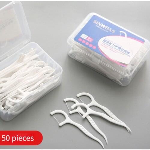 50 boxed high tension dental floss sticks portable dental care floss cleft cleaner bow toothpick flat thread
