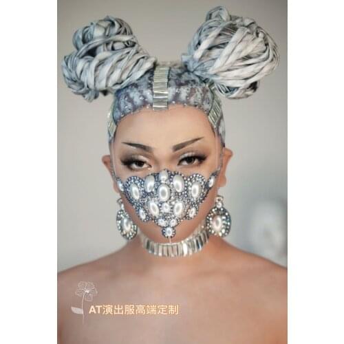 Rhinestones Party Mask Jewelry Pearls stage performance masks Party Show Nightclub wear